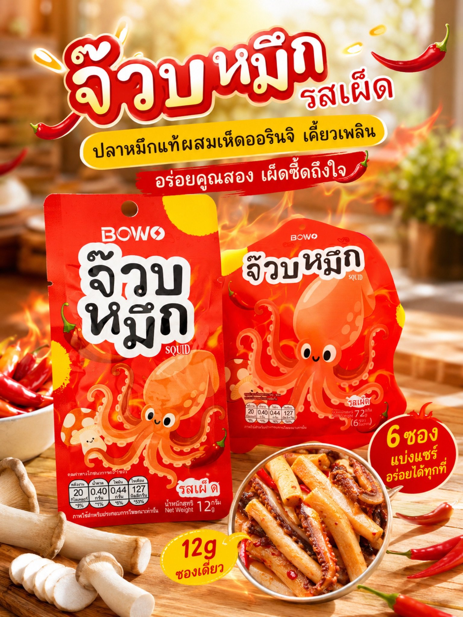 BOWO Spicy Squid & King Oyster Mushroom Snack