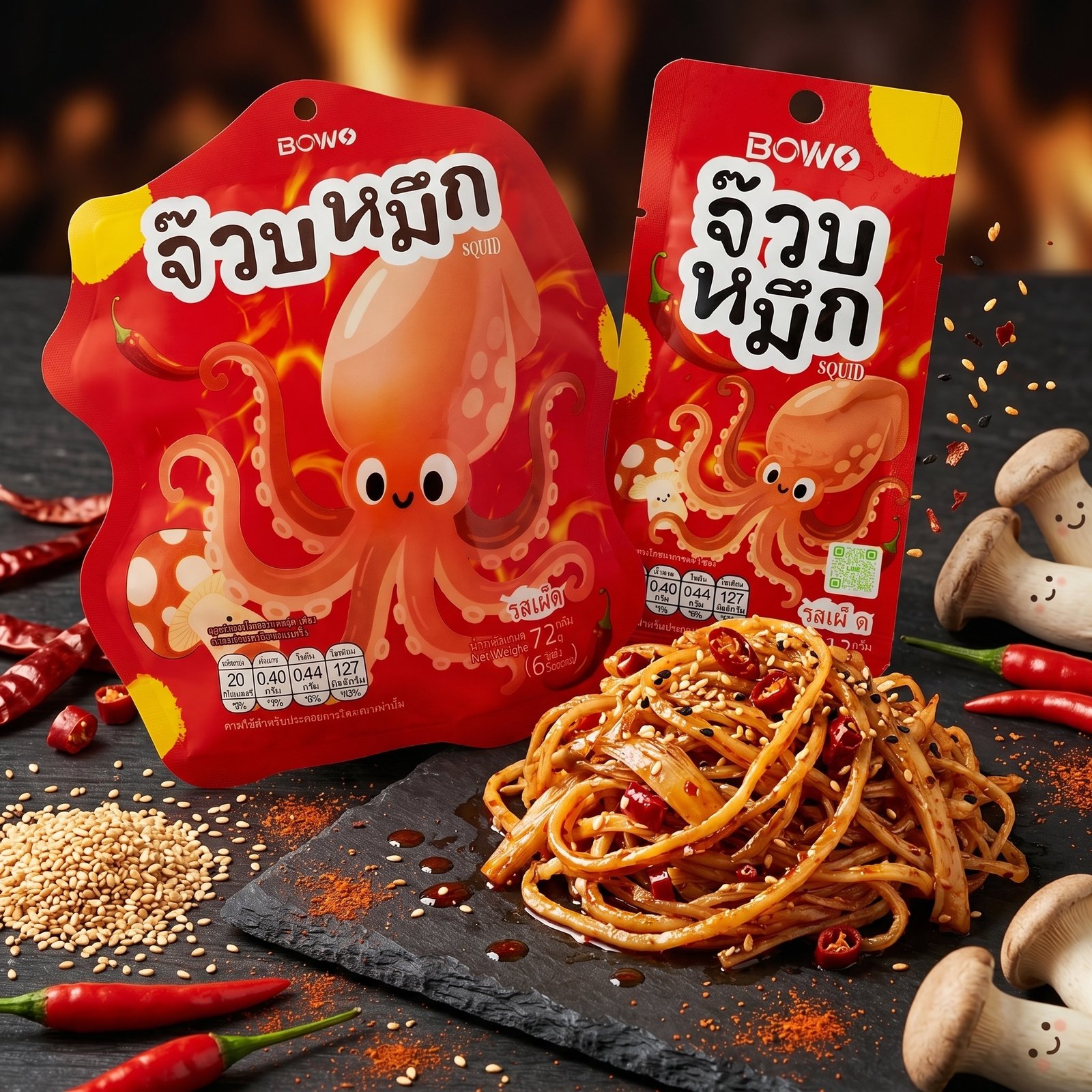 BOWO Spicy Squid & King Oyster Mushroom Snack